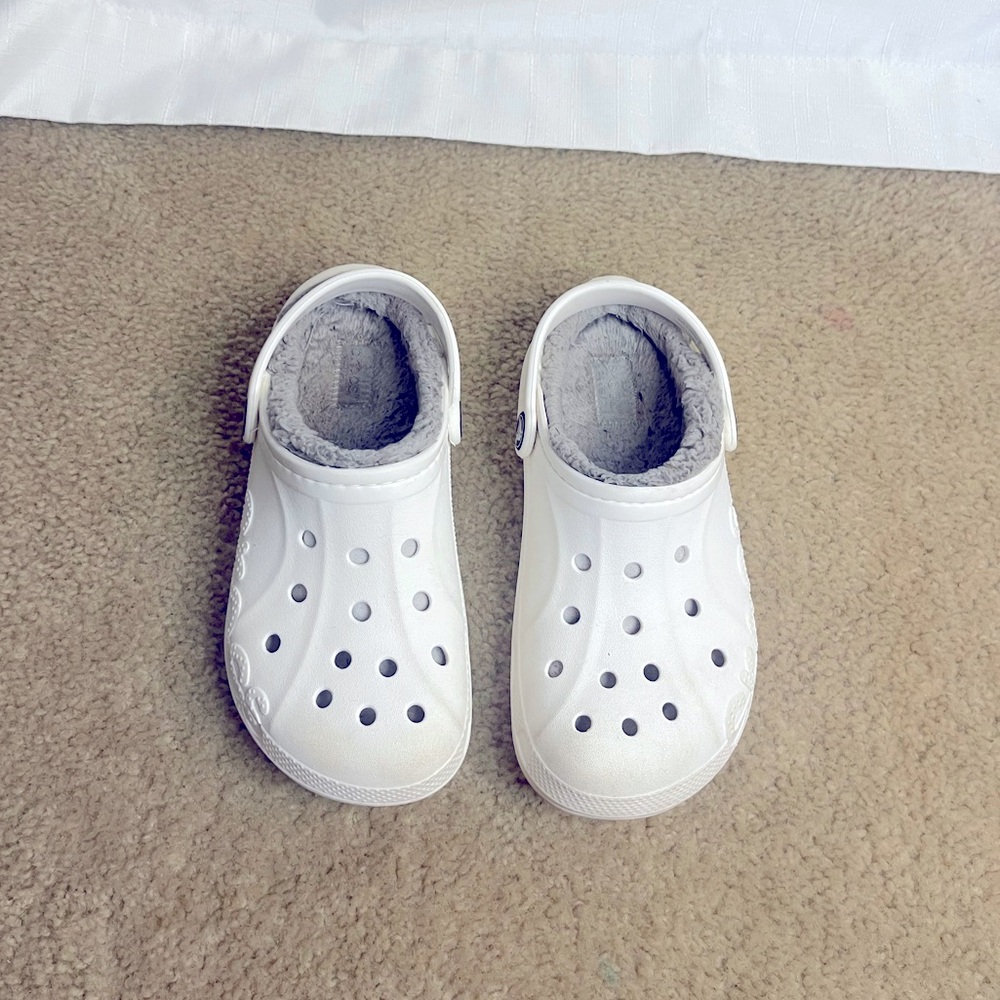 Winter White Slip on Crocs for Kids - Size 2